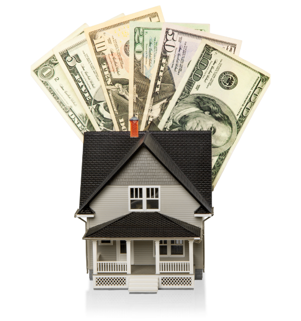 House with cash in the background symbolizing house flipping loans in Cincinnati, OH.